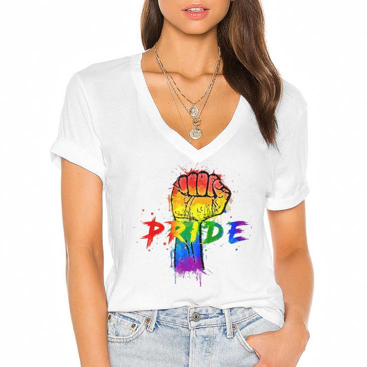 Gay Pride Lgbt For Gays Lesbian Trans Pride Month  Women's Jersey Short Sleeve Deep V-Neck Tshirt