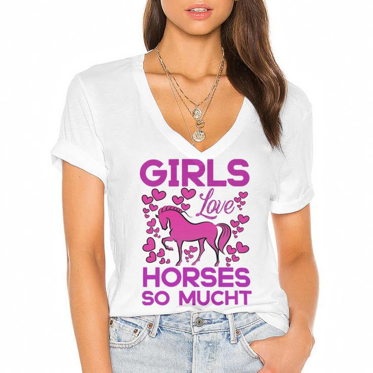Girls Love Hhoresed So Much Women's Jersey Short Sleeve Deep V-Neck Tshirt