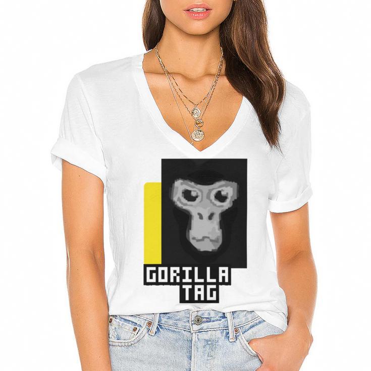 Gorilla Tag Pfp Maker Gorilla Tag Yellow Women's Jersey Short Sleeve Deep V-Neck Tshirt