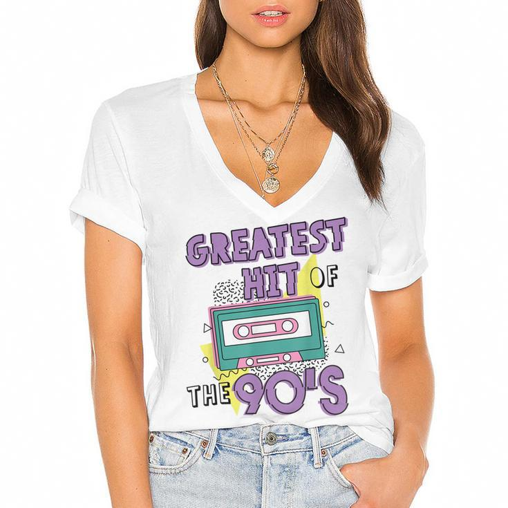 Greatest Hit Of The 90S Retro Cassette Tape Vintage Birthday  Women's Jersey Short Sleeve Deep V-Neck Tshirt