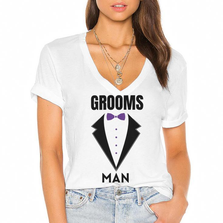 Groomsman Grooms Squad Stag Party Friends Themed  Women's Jersey Short Sleeve Deep V-Neck Tshirt