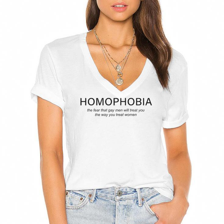 Homophobia Feminist Women Men Lgbtq Gay Ally  Women's Jersey Short Sleeve Deep V-Neck Tshirt