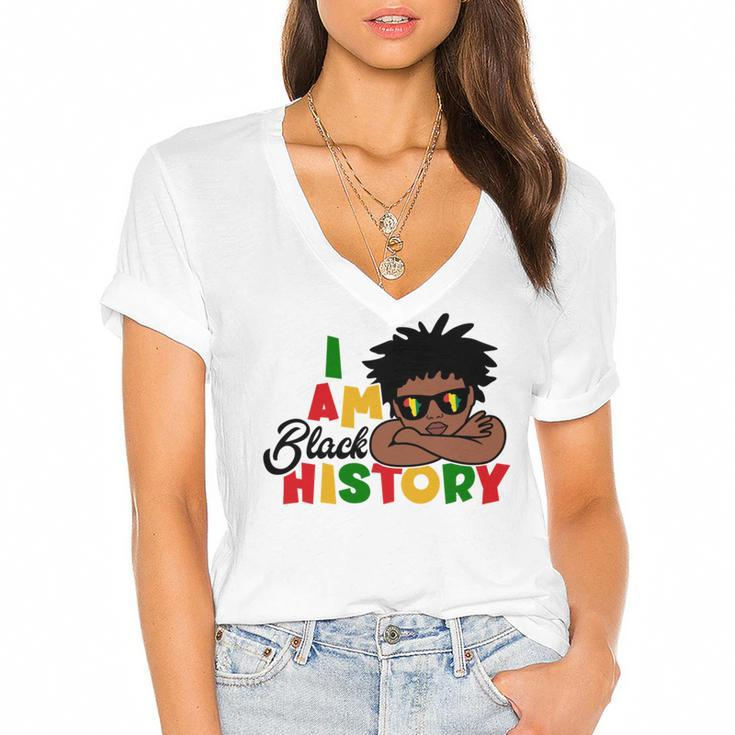 I Am Black History For Kids  Boys Black History Month Women's Jersey Short Sleeve Deep V-Neck Tshirt