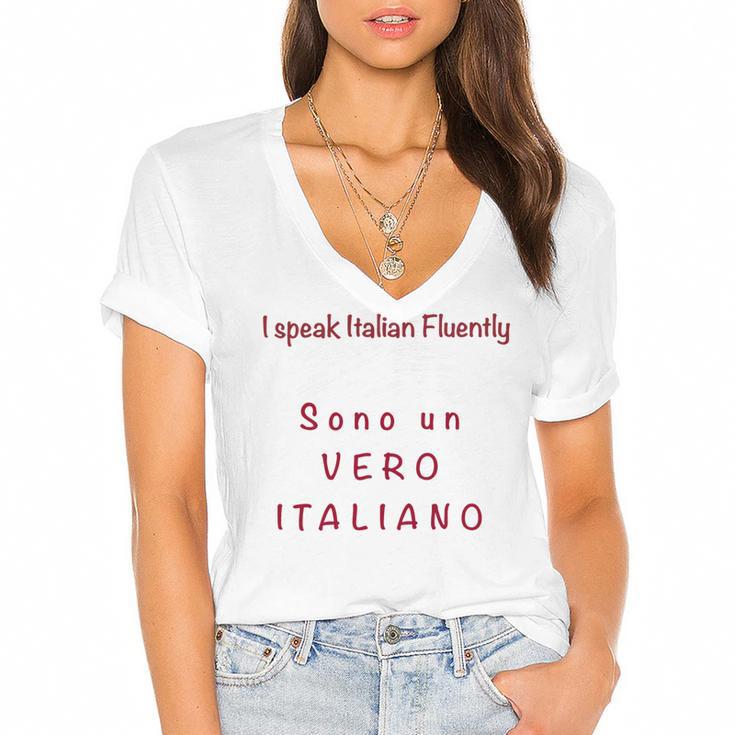 I Speak Italian Fluentlylanguage Italian Women's Jersey Short Sleeve Deep V-Neck Tshirt