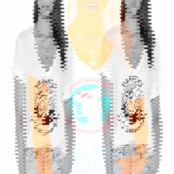 I Was Sacrificed To The Grand Huntsman Women's Jersey Short Sleeve Deep V-Neck Tshirt