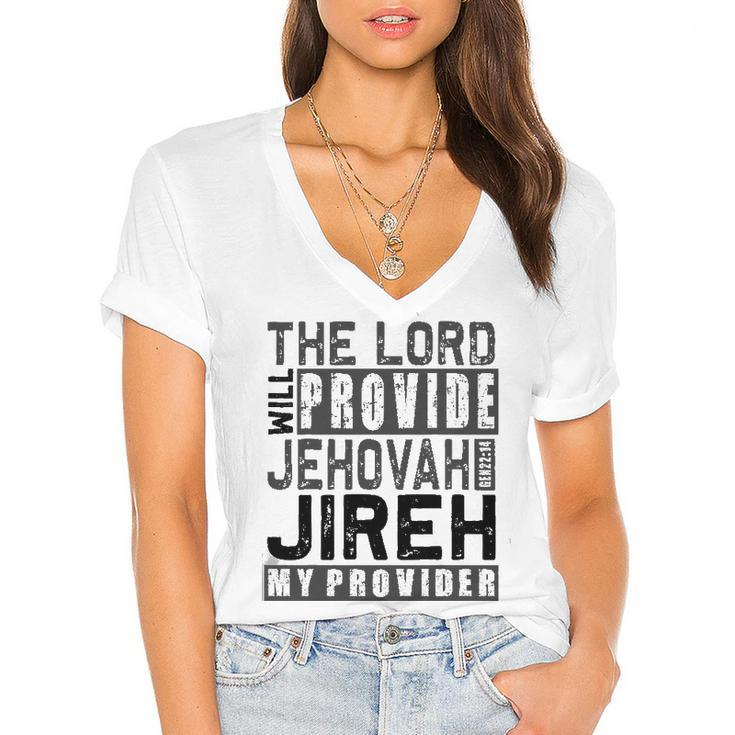Jehovah Jireh My Provider - Jehovah Jireh Provides Christian Women's Jersey Short Sleeve Deep V-Neck Tshirt