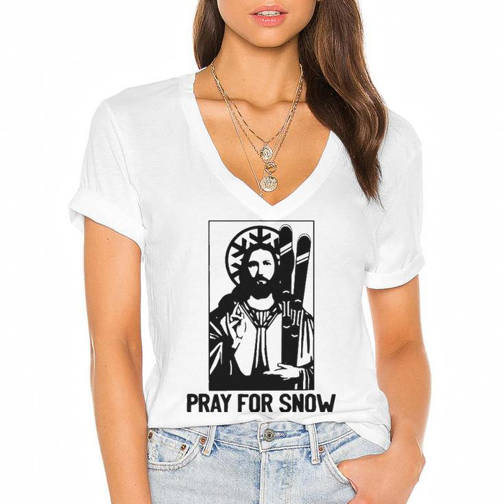 Jesus Christmas Pray For Snow  Women's Jersey Short Sleeve Deep V-Neck Tshirt