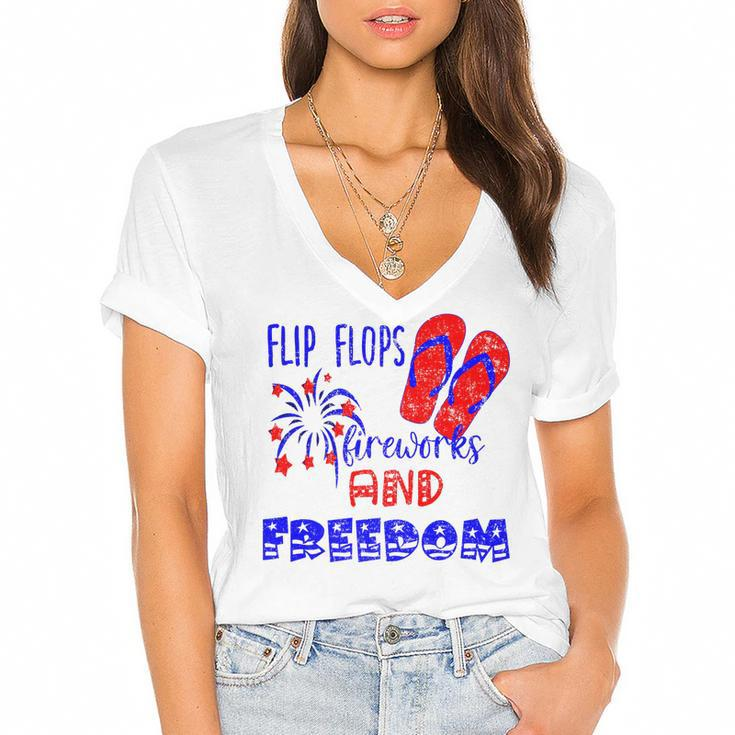 July 4Th Flip Flops Fireworks & Freedom 4Th Of July Party   Women's Jersey Short Sleeve Deep V-Neck Tshirt