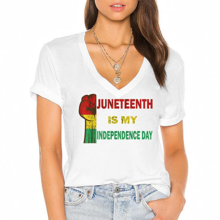 Juneteenth Is My Independence Day For Women Men Kids Vintage   Women's Jersey Short Sleeve Deep V-Neck Tshirt