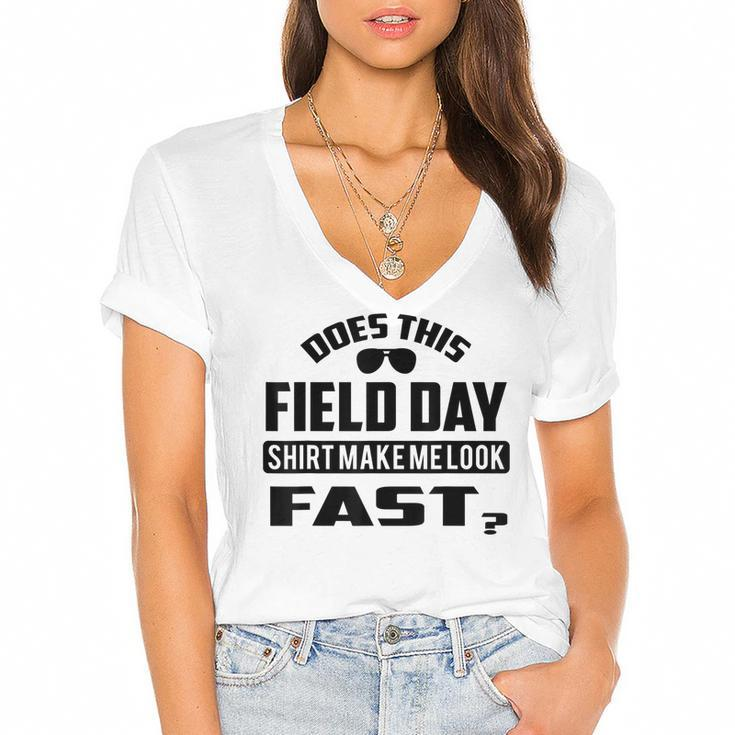 Kids Field Day  For Teache Yellow Field Day  Women's Jersey Short Sleeve Deep V-Neck Tshirt