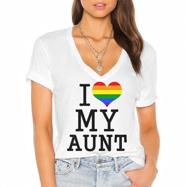 Kids I Love My Gay Aunt Baby Clothes Lgbt Pride Toddler Boy Girl Women's Jersey Short Sleeve Deep V-Neck Tshirt