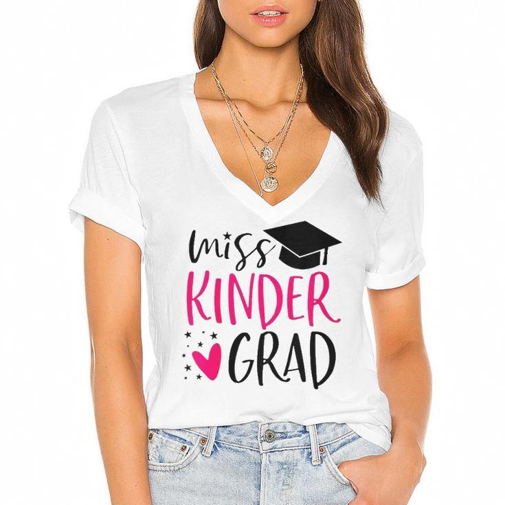 Kids Miss Kinder Grad Kindergarten Nailed It Graduation 2022 Senior Women's Jersey Short Sleeve Deep V-Neck Tshirt