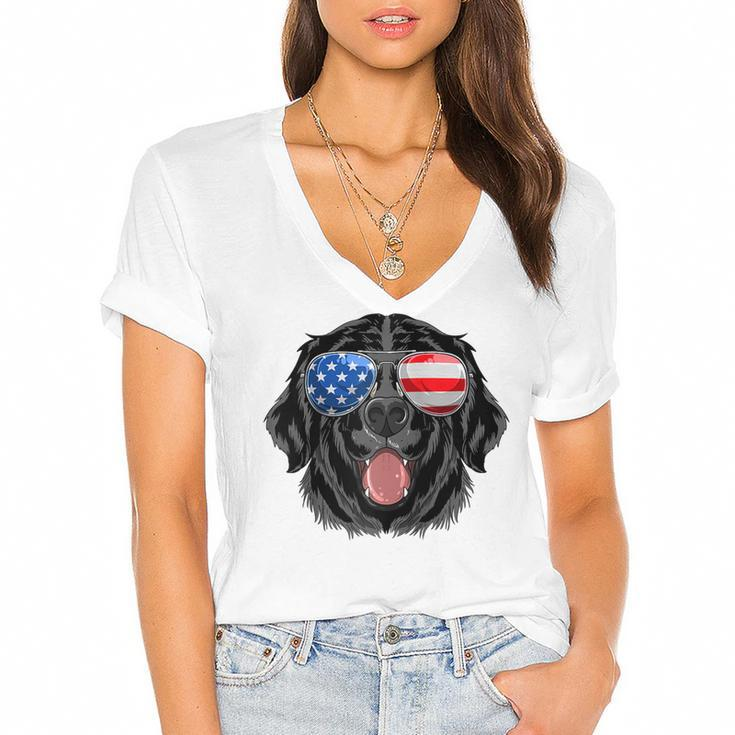 Labrador Retriever Usa American Flag Dog Dad Mom 4Th Of July  Women's Jersey Short Sleeve Deep V-Neck Tshirt