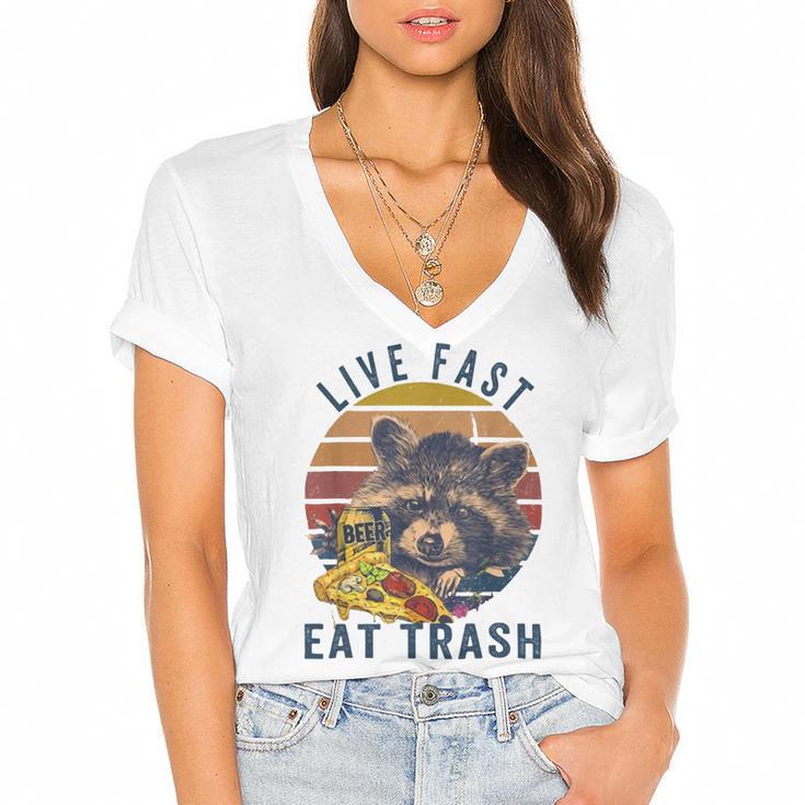 Live Fast Eat Trash 789 Shirt Women's Jersey Short Sleeve Deep V-Neck Tshirt