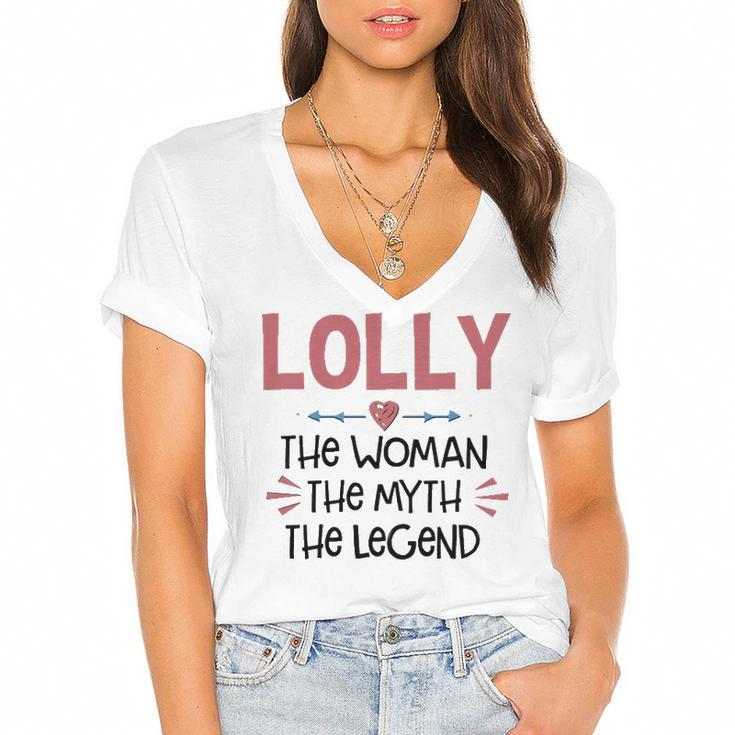 Lolly Grandma Gift   Lolly The Woman The Myth The Legend Women's Jersey Short Sleeve Deep V-Neck Tshirt