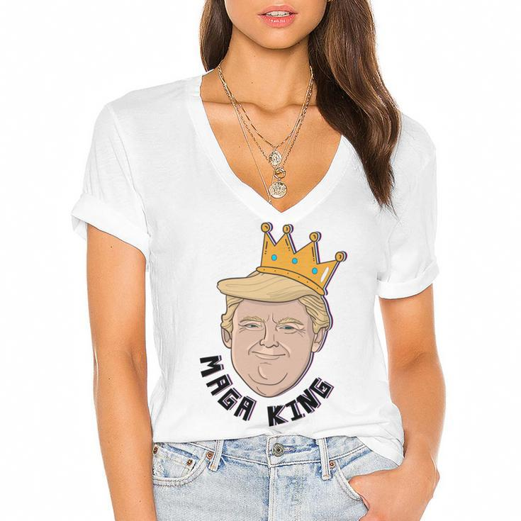 Maga King Donald Trump Meme Women's Jersey Short Sleeve Deep V-Neck Tshirt