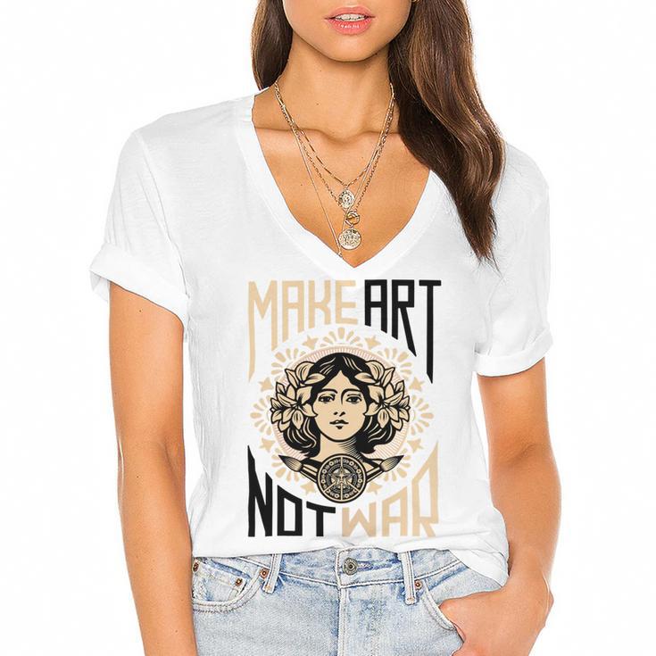 Make Art Not War Symbol Women's Jersey Short Sleeve Deep V-Neck Tshirt