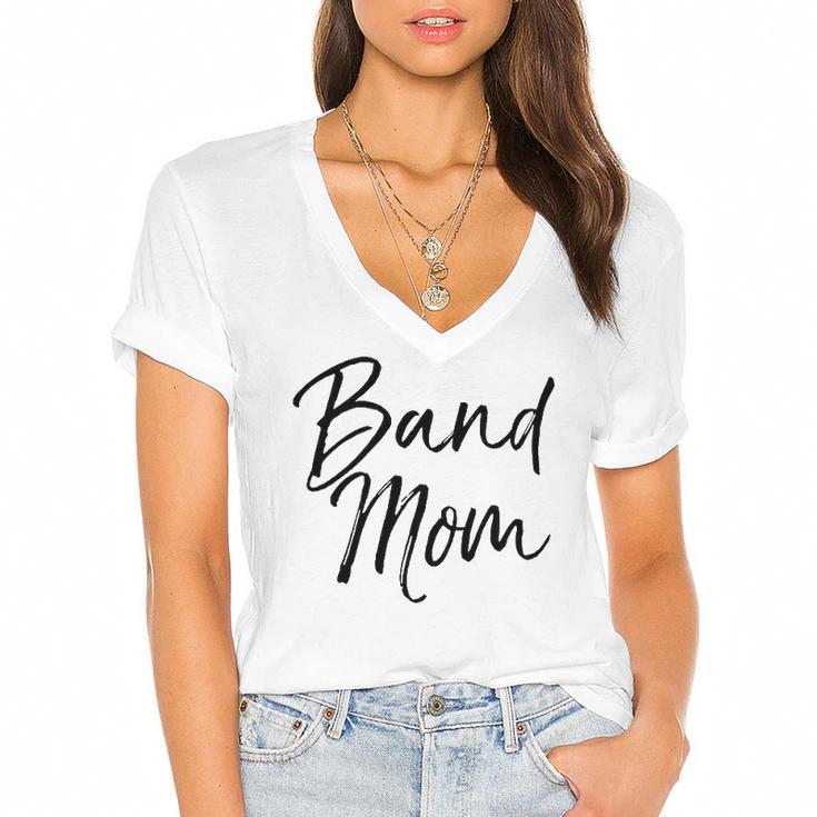 Marching Band Apparel Mother Gift For Women Cute Band Mom Women's Jersey Short Sleeve Deep V-Neck Tshirt
