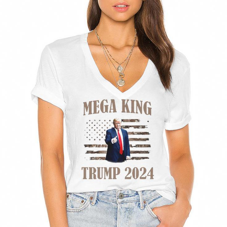 Mega King Mega King Trump 2024 Donald Trump Women's Jersey Short Sleeve Deep V-Neck Tshirt