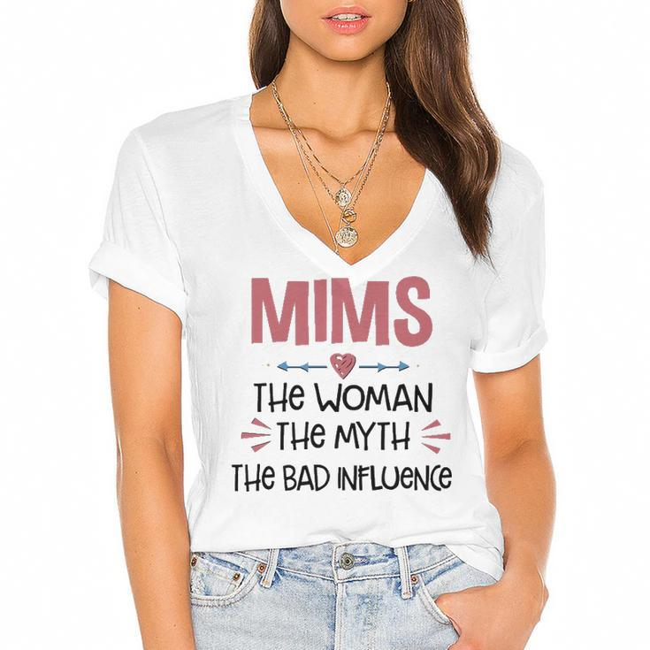 Mims Grandma Gift   Mims The Woman The Myth The Bad Influence Women's Jersey Short Sleeve Deep V-Neck Tshirt