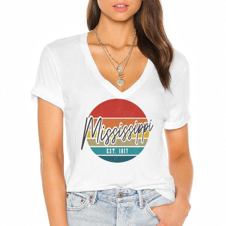Mississippi Est 1817 Vintage Pride  Women's Jersey Short Sleeve Deep V-Neck Tshirt