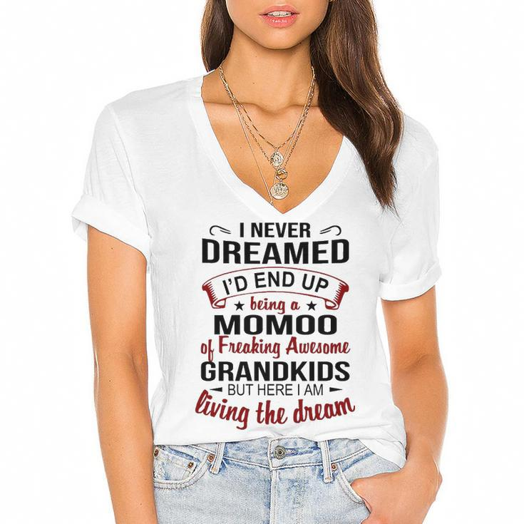 Momoo Grandma Gift   Momoo Of Freaking Awesome Grandkids Women's Jersey Short Sleeve Deep V-Neck Tshirt