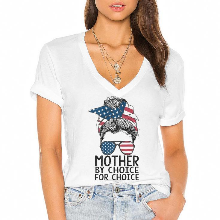 Mother By Choice Pro Choice Messy Bun Us Flag Women Rights  Women's Jersey Short Sleeve Deep V-Neck Tshirt