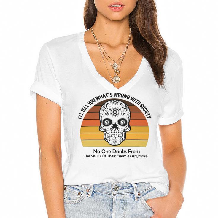 Official  Wrong Society  Drink From The Skull Of Your Enemies   V2 Women's Jersey Short Sleeve Deep V-Neck Tshirt