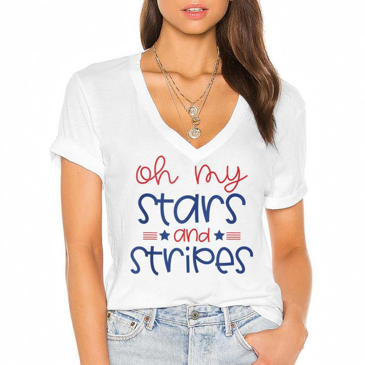 Oh My Stars And Stripes Fourth Of July  For Women Kids  V2 Women's Jersey Short Sleeve Deep V-Neck Tshirt