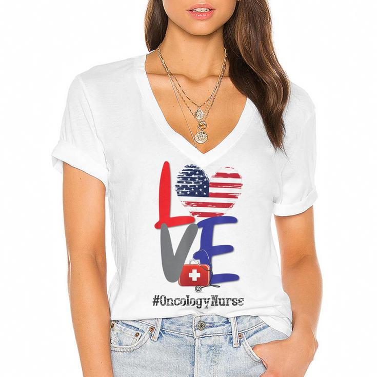Oncology Nurse Rn 4Th Of July Independence Day American Flag  Women's Jersey Short Sleeve Deep V-Neck Tshirt