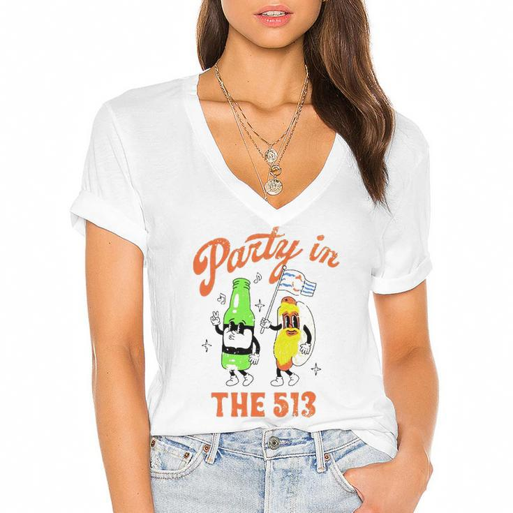 Party In The 513 Baseball Player Women's Jersey Short Sleeve Deep V-Neck Tshirt