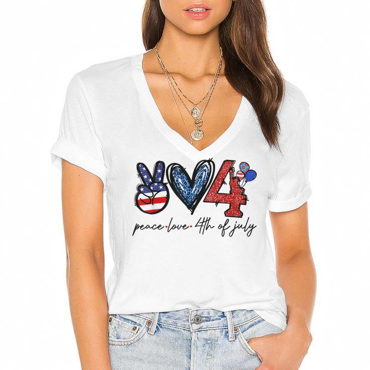 Peace Love Freedom 4Th Of July Independence Day  Women's Jersey Short Sleeve Deep V-Neck Tshirt