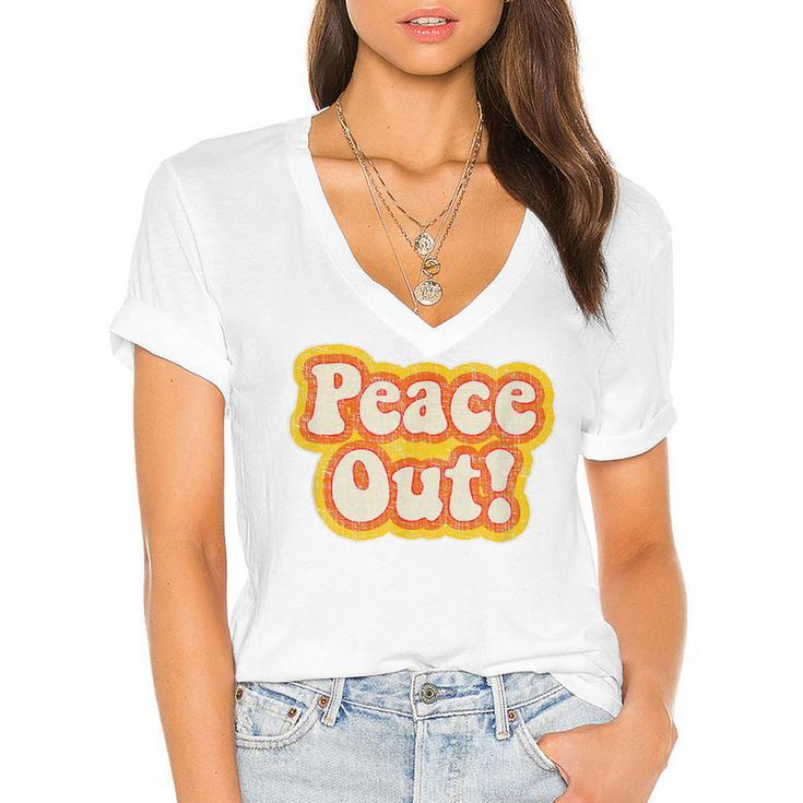 Peace Out Vintage 1970S  Men Women Kids Women's Jersey Short Sleeve Deep V-Neck Tshirt
