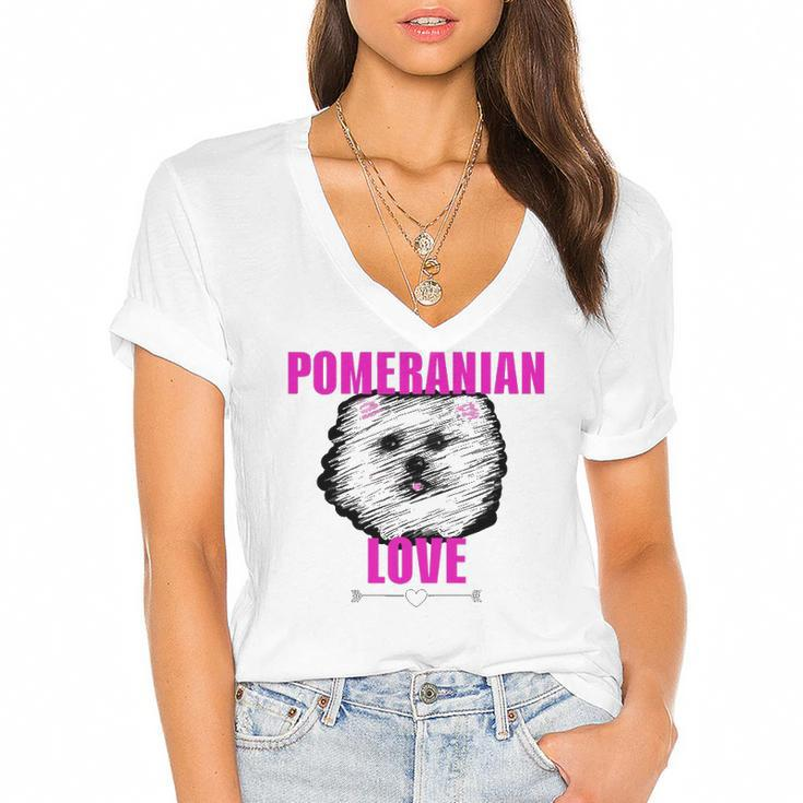 Pomeranian Dog Love Dog Owner Women's Jersey Short Sleeve Deep V-Neck Tshirt