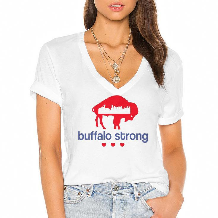 Pray For Buffalo City Of Good Neighbors Buffalo Strong Women's Jersey Short Sleeve Deep V-Neck Tshirt