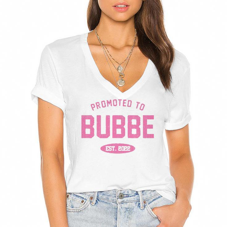 Promoted To Bubbe  Baby Reveal Gift Jewish Grandma Women's Jersey Short Sleeve Deep V-Neck Tshirt