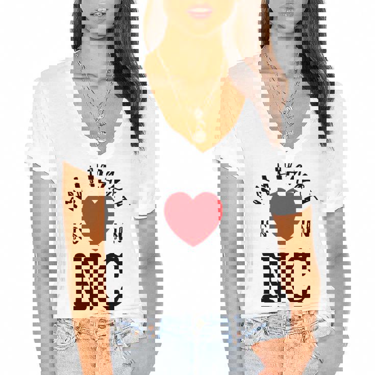 Proud State My Heart Is In Nc North Carolina Women's Jersey Short Sleeve Deep V-Neck Tshirt