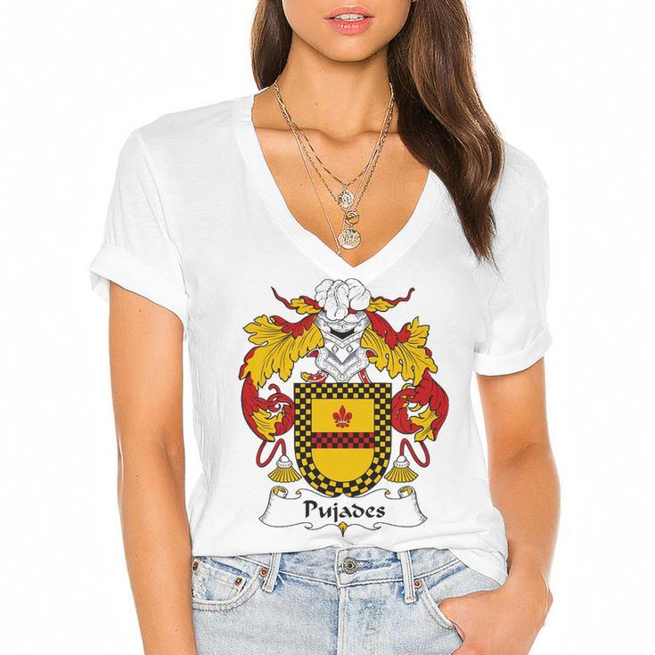 Pujades Coat Of Arms   Family Crest Shirt Essential T Shirt Women's Jersey Short Sleeve Deep V-Neck Tshirt