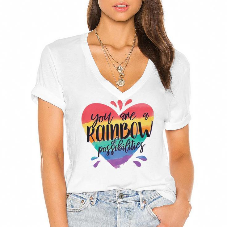 Rainbow Teacher - You Are A Rainbow Of Possibilities Women's Jersey Short Sleeve Deep V-Neck Tshirt