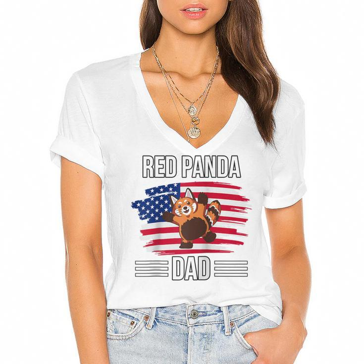 Red Panda Us Flag 4Th Of July Fathers Day Red Panda Dad  Women's Jersey Short Sleeve Deep V-Neck Tshirt