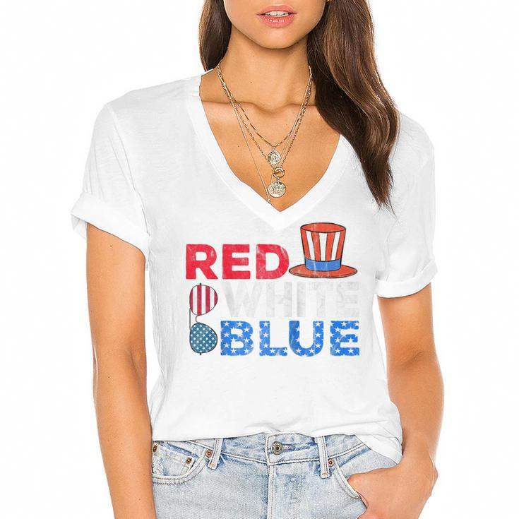 Red White Blue American Flag 4Th Of July Funny Gift Mom Dad  Women's Jersey Short Sleeve Deep V-Neck Tshirt