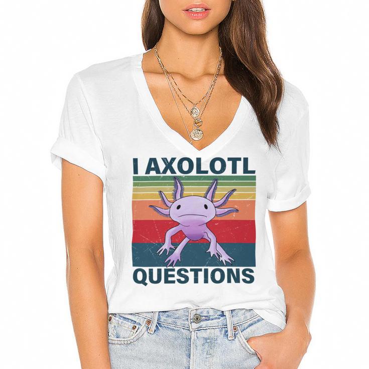 Retro I Axolotl Questions Funny Cute Axolotl Women's Jersey Short Sleeve Deep V-Neck Tshirt