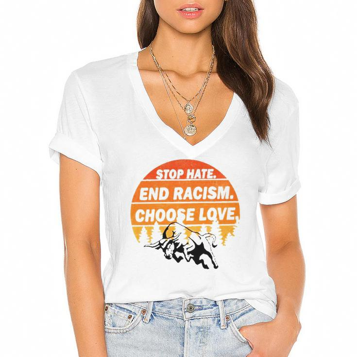 Stop Hate End Racism Choose Love Buffalo Version Women's Jersey Short Sleeve Deep V-Neck Tshirt