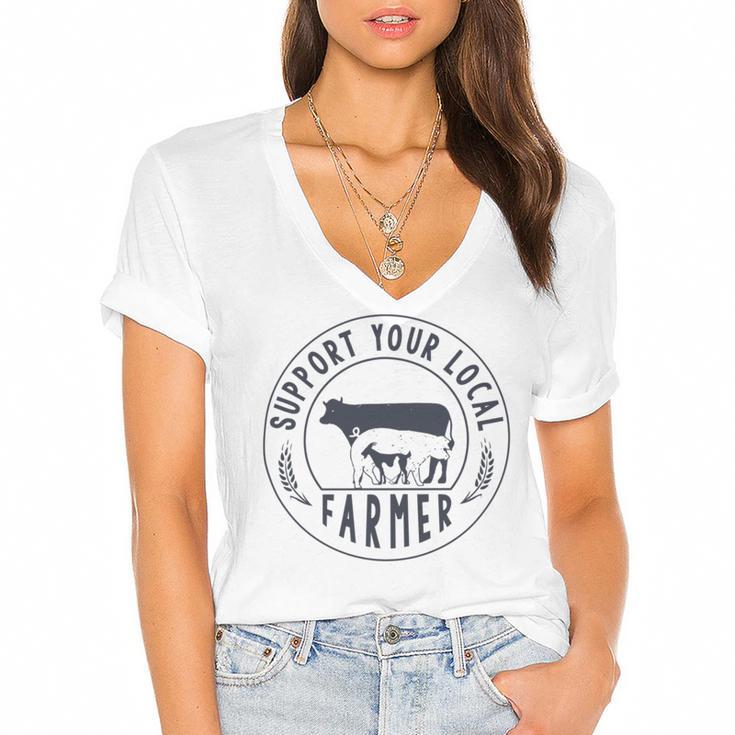 Support Your Local Farmer Women's Jersey Short Sleeve Deep V-Neck Tshirt