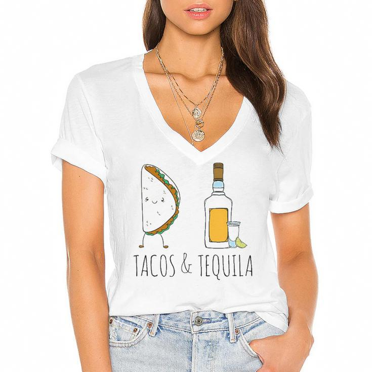 Tacos & Tequila Funny Drinking Party Women's Jersey Short Sleeve Deep V-Neck Tshirt