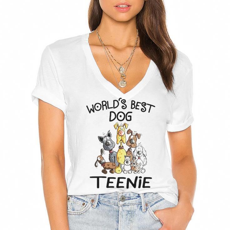 Teenie Grandma Gift   Worlds Best Dog Teenie Women's Jersey Short Sleeve Deep V-Neck Tshirt