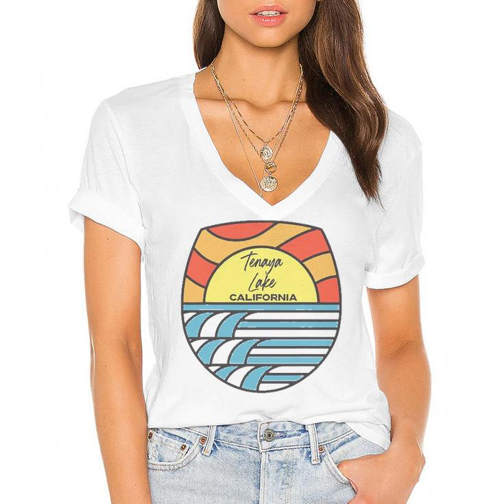 Tenaya Lake California Ca Sunset Souvenir Vacation Women's Jersey Short Sleeve Deep V-Neck Tshirt
