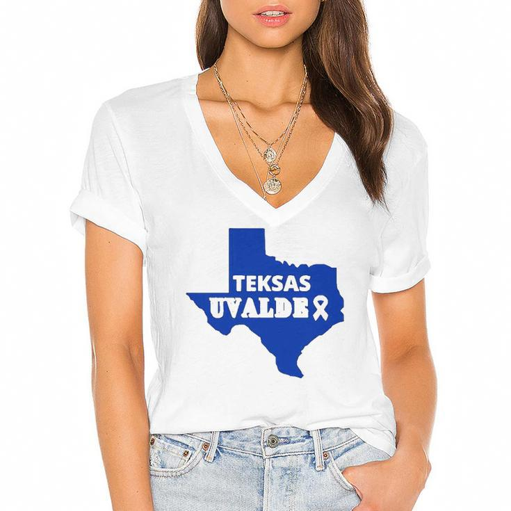 Texas Uvalde Pray For Texas Texas Map Women's Jersey Short Sleeve Deep V-Neck Tshirt