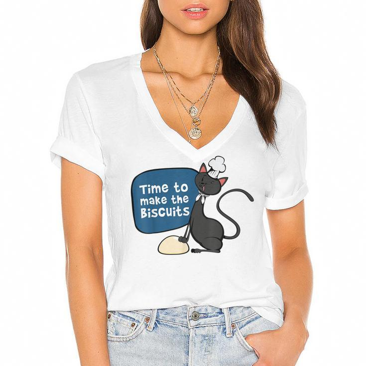 Time To Make The Biscuits  Knead Dough Funny Cat  Women's Jersey Short Sleeve Deep V-Neck Tshirt