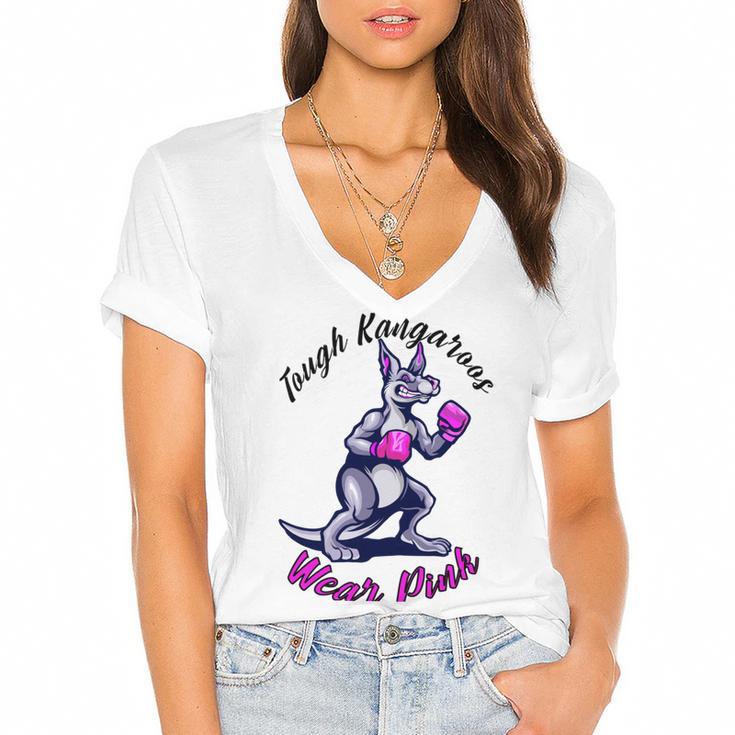 Tough Kangaroos Wear Pink In Support Of Breast Cancer Awareness Women's Jersey Short Sleeve Deep V-Neck Tshirt